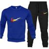 Traje de ropa nueva para hombre transfronterizo forrado de vellón cuello redondo manga larga + pantalón traje cuello redondo casual deportivo en stock