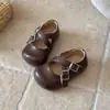Novos Sapatos Vermelhos de Couro para Meninas da Primavera de 2026, Sapatos de Princesa Macios para Bebês, Sapatos de Princesa Retrô para Meninas Jovens, Modernos