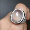 Anillo de hombre de calcedonia verde hielo bañado en plata 925 incrustado esmeralda anillo de jade verde abuela ágata boca abierta regalo para hombre