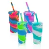 Copo de silicone 950ml alta capacidade Copo com canudo viagem ao ar livre copo resistente a quedas portátil copo colorido padrão imprimível