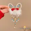 Nuevo Pasador de Pelo con Borla de Danza del León Estilo Nacional Chino con Adornos de Perlas para Niños, Clip para Flequillo Lateral Dulce y Lindo, Accesorio para el Cabello