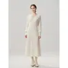 Vestido de Cashmere Liso Elegante com Decote V para Mulheres 2026, Vestido Tricô Vintage com Decote Cruzado, Vestido Base de Malha A-line Acima do Joelho