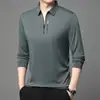 Camiseta Transpirable para Hombre de Otoño, Nueva Camisa Polo de Manga Larga de Color Sólido sin Costuras para Hombres de Mediana Edad, Casual, a la Moda, Versátil