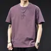 Camiseta de manga curta minimalista e moderna de marca transfronteiriça para homens, novo modelo de verão 2026, tamanho grande, roupa de alta qualidade, algodão de bambu de peso pesado