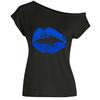 Verano Transfronterizo Europeo y Americano Moda Amazon Sexy Hombro Inclinado Estampado de Labios Camiseta Tops Talla Grande Ropa de Mujer