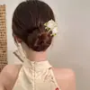 Nuevo Estilo Chino Flor de Peonía Delicada Elegante Cuentas Goteo de Aceite Tres Dientes Pasador de Pelo Pasador de Estilo Antiguo en la Parte Posterior de la Cabeza Pasador Exquisito