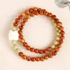 Contas de Frutas Marfim, Pulseira de Círculos Duplos com Cores Contrastantes e Design Original, Combinada com Contas de Ágata Alxa