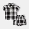 Estilo de Patrón Cuadros Blanco y Negro Traje Cómodo Suave de Manga Corta Moda Casual para Exteriores Traje de Camisa de Algodón para Niño