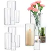 Vaso de Vidrio Transparente Cilíndrico Recto de Venta Caliente Transfronteriza Estilo Europeo Portavelas Sencillo Lujo Ligero para el Hogar Adornos Decorativos de Flores Secas