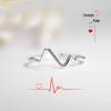 Anel de Prata Esterlina 925 para Mulheres Tendência Anel Batimento Cardíaco EKG Design Aberto Simples Anel para Dedo Indicador Anel Batimento Cardíaco Transfronteiriço