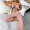 Pijama casual transfronterizo para mujer, camisola de verano con ribete de encaje y pantalones largos, conjunto de dos piezas sexy estilo europeo y americano para mujer en casa