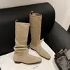 Versión de Piel de Vaca~Nuevas Botas Cuadradas Apiladas de Estilo Retro para Mujer, Nuevo Estilo Otoño e Invierno 2025, Botas de Montar de Cuero Genuino hasta la Pantorrilla con Aumento Oculto de Altura