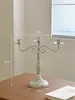 Candelabro Europeu de Ferro Forjado Multicabeça Rústico Desgastado Decoração de Atmosfera para Sala de Estar Mesa de Jantar Velas Longas Ornamento de Mesa Adereço