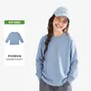Camiseta básica de algodón puro de manga larga con cuello redondo acanalado, simple y versátil, de ajuste holgado, cómoda para otoño e invierno, suave y amigable con la piel, ropa unisex para niños
