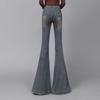 Jeans Vintage de Cintura Alta Slim-Fit Stretch Boca de Sino Grande Feminino Elegante Slim-Fit Emagrecedor Perna Longa Cauda de Peixe Calças Boca de Sino