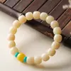 Pulsera de Raíz de Bodhi de Jade Blanco, Material Similar al Jade, Amarillo Cremoso, de una Sola Vuelta Envolvente, Suave para Hombres y Mujeres, para Jugar y Coleccionar, Pulsera de Cuentas de Oración Budista, Mayoreo
