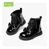 Botas de Couro Snafy para Meninas Outono e Inverno Novas 2025 Forradas com Lã Quentes Estilo Princesa para Bebês Botas Curtas Modernas Botas