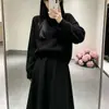 Conjunto de Tricô LEKA Cor Sólida Estilo Casual Solto para Mulheres Outono/Inverno 2016 Saia de Tricô Suéter da Moda Conjunto de Duas Peças