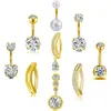 9 piezas de combinación de anillos para ombligo de acero inoxidable juego de cobre circón gota de agua anillo para ombligo forma redonda de corazón clavo para ombligo Europa y América