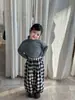 Outono 2026 Novo Estilo Coreano Roupas Infantis Meninas Estilo Fofo Jaqueta com Capuz e Zíper Calça Xadrez Solta