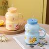 Taza de cerámica creativa de verano con forma de corazón para niña, con pajita y tapa, con forma de yogur, para agua