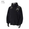 Moletom pesado bordado estilo retrô americano plus size com motivo de pinheiro de boas-vindas, moletom casual masculino de corte solto com design de diabinho, adequado para casais, moletom feminino de ponto cruz
