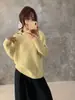 Tejido de Punto Morado Fresco Coreano para Mujer para Usar en Otoño e Invierno, Aspecto Adelgazante, Tejido de Punto Fino con Cuello Alto, Solapa Abotonada para Mujer Zdj