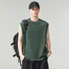 Camiseta sin mangas de algodón puro de peso pesado estilo americano para hombre, corte holgado, talla grande, chaleco deportivo transpirable absorbente de sudor para verano 2026 para hombre al por mayor
