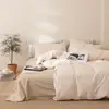 Juego de cuatro piezas de algodón 100% teñido en hilo y lavado, algodón puro, sin marca, suministrado por el fabricante, funda de edredón de alta calidad, sábana bajera de estilo japonés, ropa de cama al por mayor