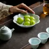 Vaso Petal Verde Sombra Suporte Prato Dispensador Cerâmico Doméstico Prato de Frutas Conjunto de Chá Kung Fu Mesa de Secagem de Frutas Prato de Castanhas Dim Sum