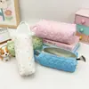 Bolsa de maquillaje acolchada con lunares rosas y azules estilo coreano transfronteriza, bolsa de tocador de viaje portátil de gran capacidad, bolsa de almacenamiento simple de mano