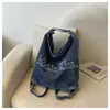 2026 Nova Bolsa Tote de Brim Bordada com Letras Estilo Retrô Grande Capacidade ins de Ombro Único Transversal Bolsa Feminina