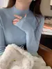 Capa base de lana para mujer Otoño Invierno Estilo Nuevo Ropa interior Sensación Suéter de cuello semi alto Top de cuello medio Negro Talla única