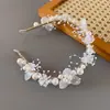 Tiara Super Fada Folha Dourada Guirlanda de Flores Faixa de Cabelo com Pérolas Coroa Nova para Noiva Doce Estilo Europeu Vestido de Casamento Acessório de Cabeça Infantil