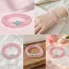 Pulsera Envolvente Doble Círculo de Cristal Rosa y Aguamarina, Pulsera de Cristal Rosa Transparente para Niñas, Estilo Versátil y Suave para el Uso Diario