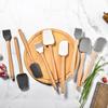Set de tres piezas de espátula con mango de madera caqui y brocha para aceite, herramienta para hornear de silicona con mango de madera, espátula para crema de pastel