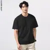 Camiseta de Manga Corta para Hombre de Color Sólido Texturizado de Verano Estilo Retro Japonés Versátil de Peso Pesado Tendencia Casual con Cuello Redondo Hombre