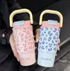 Novo copo térmico com opções duplas de bebida, caneca de café estilosa para mulheres, garrafa de água com estampa de leopardo, bonito e portátil