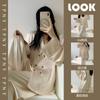 Pijama Francés de Alta Calidad de Manga Larga de Seda de Hielo para Mujer Primavera y Otoño Nuevo Elegante Satén Tipo Seda Traje Ropa de Casa Verano