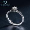 Fabricante Venta al por Mayor Plata Esterlina S925 Chapado al Vacío Oro Blanco Anillo para Mujer Sencillo de Banda Delgada con Corona de Seis Garras y Piedra Principal de Moissanita