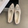 ¡El Ciclo se Enamora de los Zapatos de Pedrería de Punta Fina! Zapatos Peludos de Estilo Coreano para Mujer con Elegante