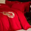 Juego de Cuatro Piezas de Algodón Puro Rojo Color Sólido Festivo de Gama Alta Clase 100Sa para Boda Juego de Cuatro Piezas de Algodón Puro para Cama de Boda Sábanas de Cama de Boda