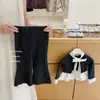 ¡Limón Salado Chica SevenChic! Nuevo conjunto de otoño para niñas: Conjunto de dos piezas: top de manga larga de lunares y pantalones de campana
