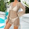 2024 Europeo y Americano AliExpress nuevo sexy calado sexy vestido de manga larga transfronterizo Playa tejido blusa de mujer