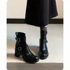 Botines de tacón alto para mujer Chuyuji 2026 Nuevos Botines Martin de suela gruesa con forro polar Otoño/Invierno, Estilo francés súper elegante, Tacón grueso, Corte ajustado