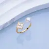 Anillo de Perla de Agua Dulce Natural para Mujer, Camelia Nácar de Alta Gama con Forma de Abanico de Moda de Boca Viva Ajustable Joyería al Por Mayor