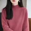 Suéter 100% algodón puro con cuello semi-alto para mujer, otoño e invierno 2026, corte casual holgado, adelgazante, top de punto para capa base