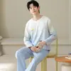 Algodón Puro Conjunto de Pijama de Manga Larga con Dibujos para Hombre Ropa de Casa Talla Grande Pantalones Sueltos Otoño para Hombre Se Puede Usar al Aire Libre