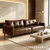 Sofá de couro resistente a arranhões de gato, sofá para sala de estar, sofá com pernas altas, estilo vintage, acabamento em óleo e cera, adequado para apartamentos pequenos, imóveis para aluguel e pousadas
