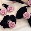 Nueva pinza para el cabello de camelia rosa de terciopelo negro, anillo para el cabello, tocado, pinza de tiburón, cuerda para el cabello, pinza para el cabello, accesorios para el cabello